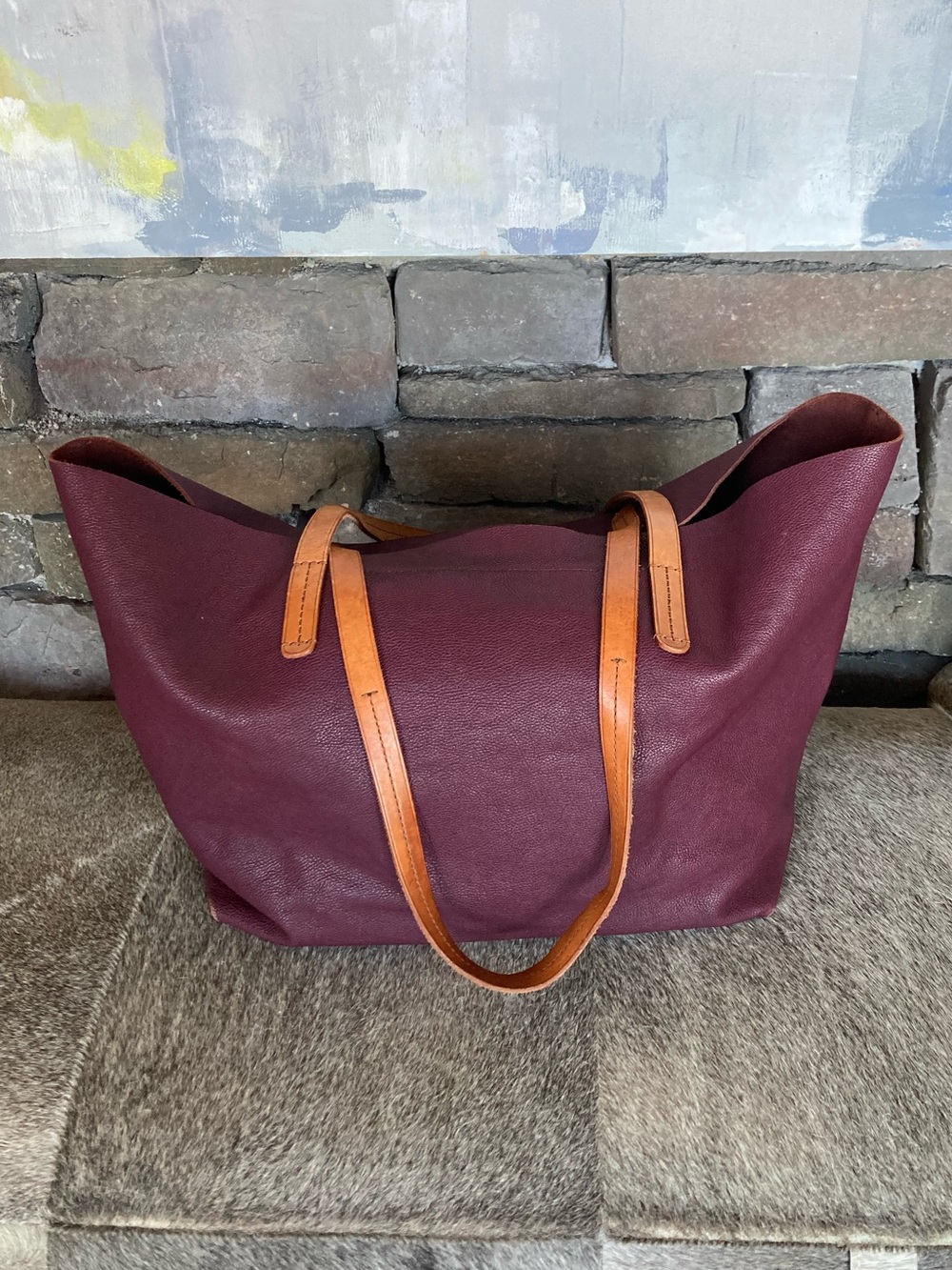 Mark & Graham Brooklyn Leather Oversized Tote Plum Long Weekend